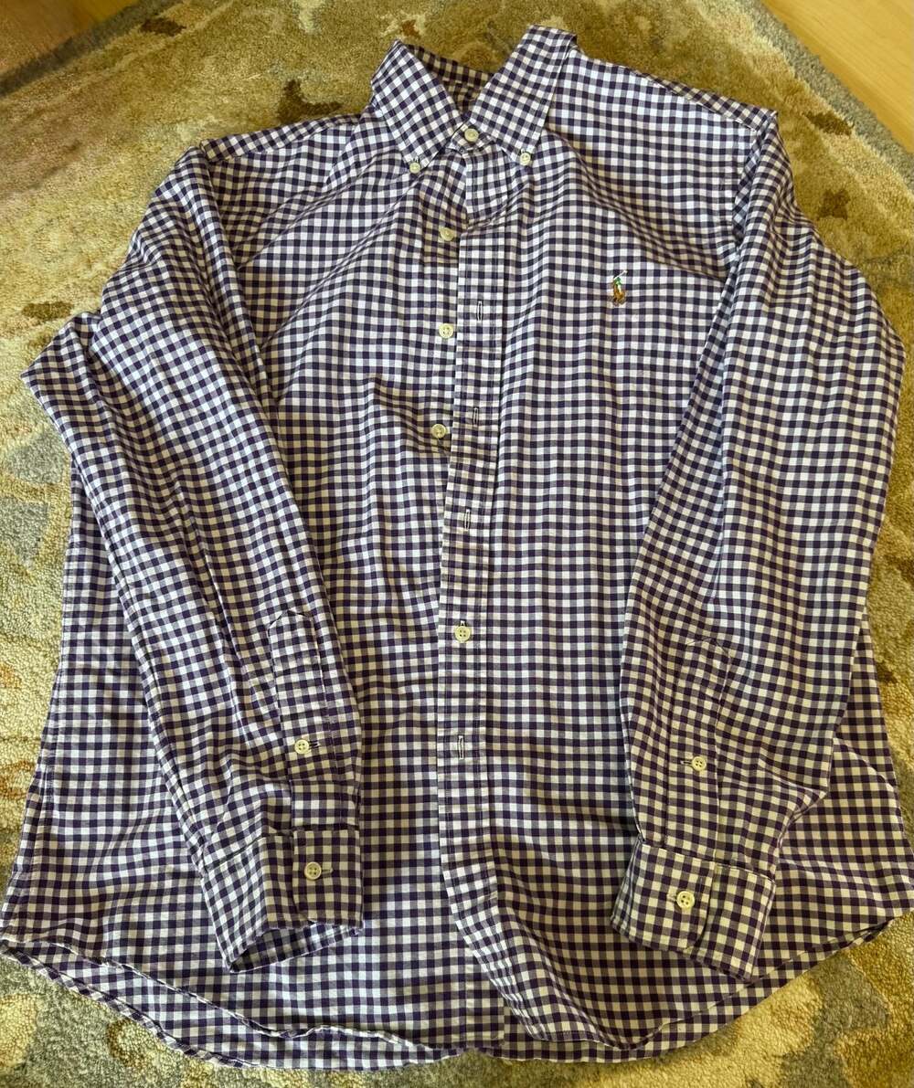 Ralph Lauren Men's Purple and White Gingham Button-Down Shirt